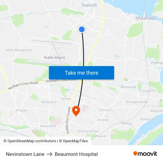Nevinstown Lane to Beaumont Hospital map