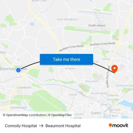 Connolly Hospital to Beaumont Hospital map
