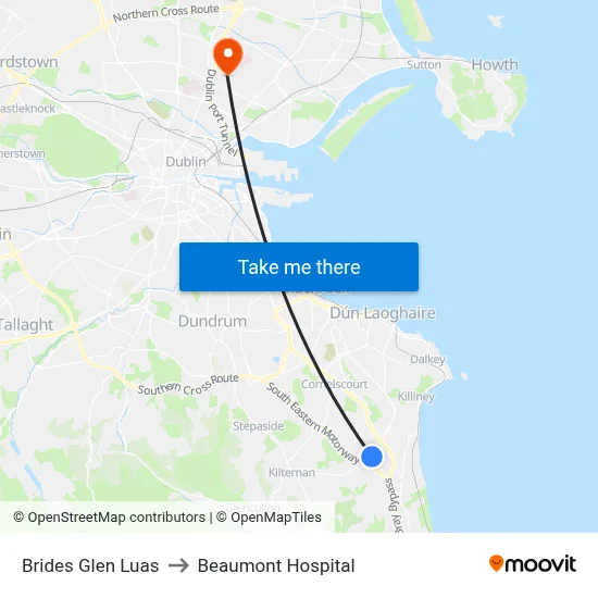 Brides Glen Luas to Beaumont Hospital map