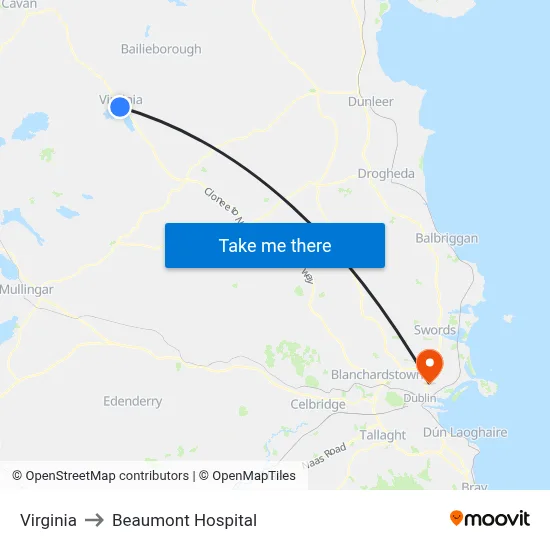 Virginia to Beaumont Hospital map