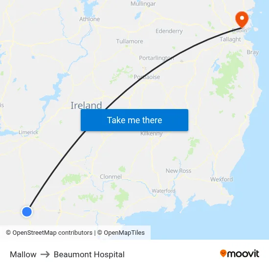 Mallow to Beaumont Hospital map