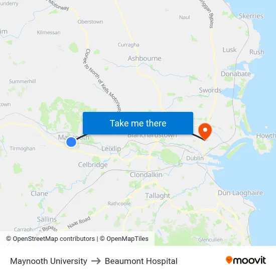 Maynooth University to Beaumont Hospital map