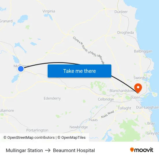 Mullingar Station to Beaumont Hospital map