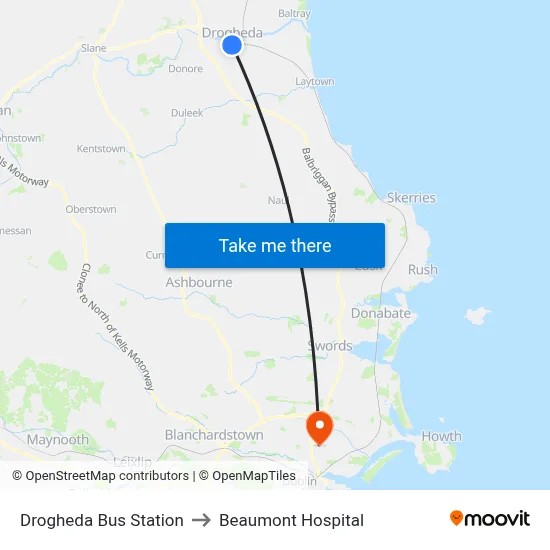 Drogheda Bus Station to Beaumont Hospital map