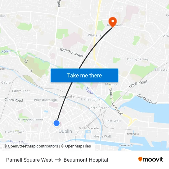 Parnell Square West to Beaumont Hospital map