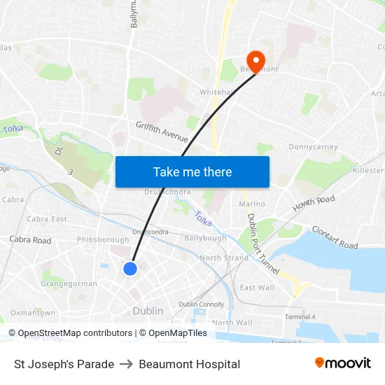 St Joseph's Parade to Beaumont Hospital map