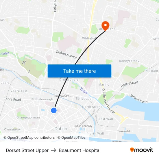 Dorset Street Upper to Beaumont Hospital map