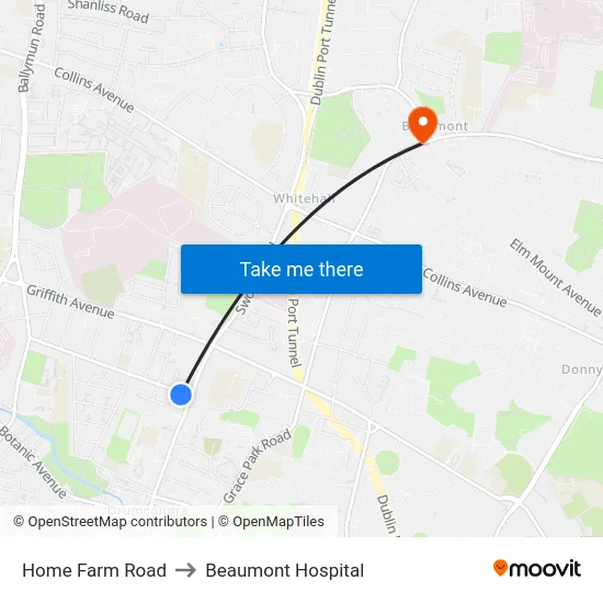 Home Farm Road to Beaumont Hospital map