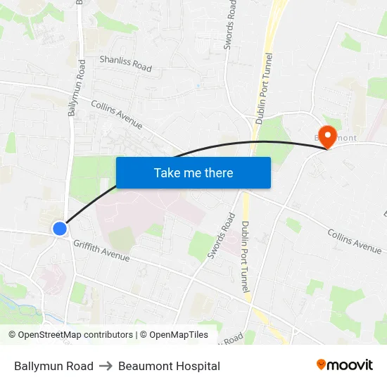 Ballymun Road to Beaumont Hospital map