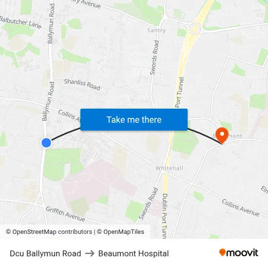 Dcu Ballymun Road to Beaumont Hospital map