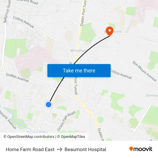 Home Farm Road East to Beaumont Hospital map