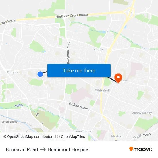Beneavin Road to Beaumont Hospital map