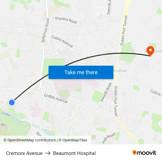Cremore Avenue to Beaumont Hospital map