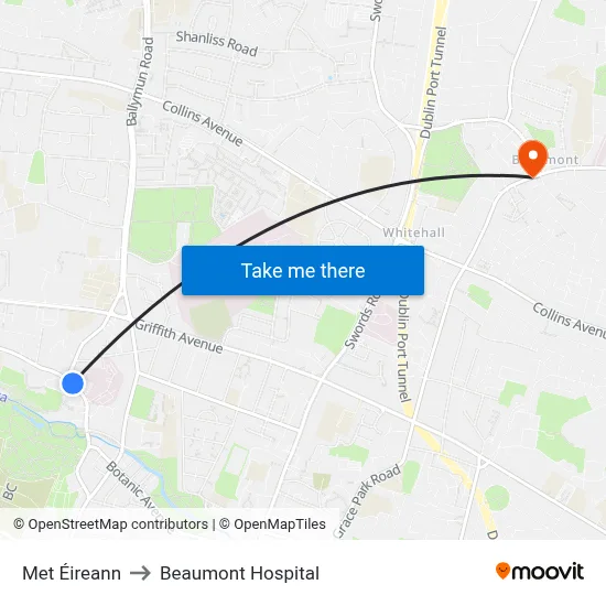 Met Éireann to Beaumont Hospital map