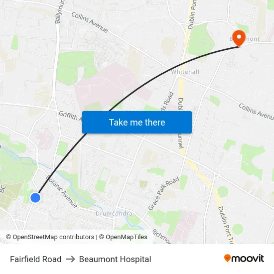 Fairfield Road to Beaumont Hospital map