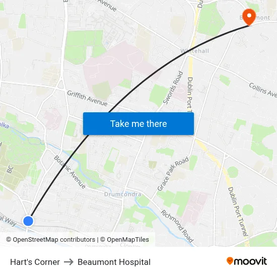 Hart's Corner to Beaumont Hospital map