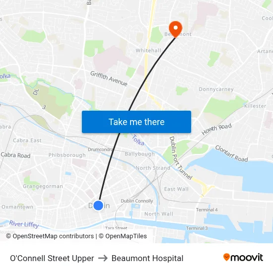 O'Connell Street Upper to Beaumont Hospital map