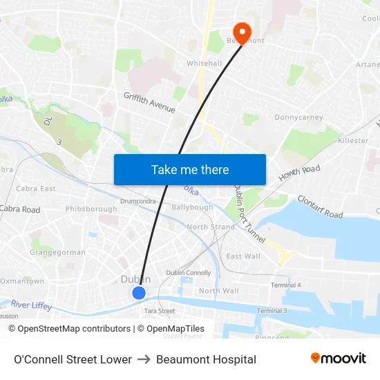 O'Connell Street Lower to Beaumont Hospital map