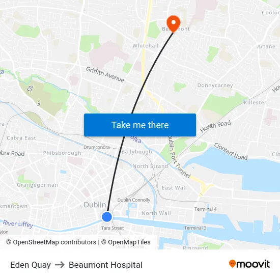 Eden Quay to Beaumont Hospital map