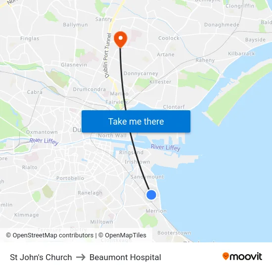 St John's Church to Beaumont Hospital map