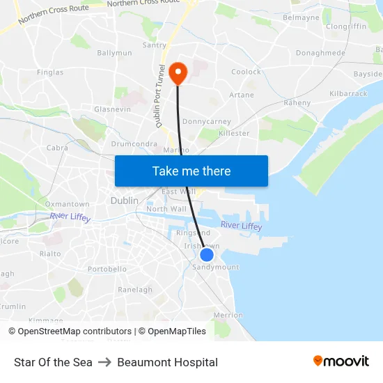 Star Of the Sea to Beaumont Hospital map