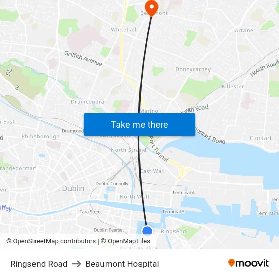 Ringsend Road to Beaumont Hospital map