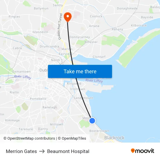 Merrion Gates to Beaumont Hospital map