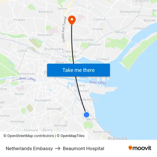 Netherlands Embassy to Beaumont Hospital map
