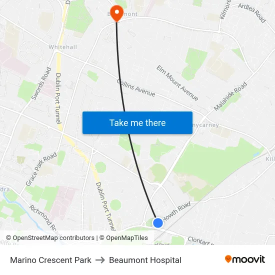 Marino Crescent Park to Beaumont Hospital map
