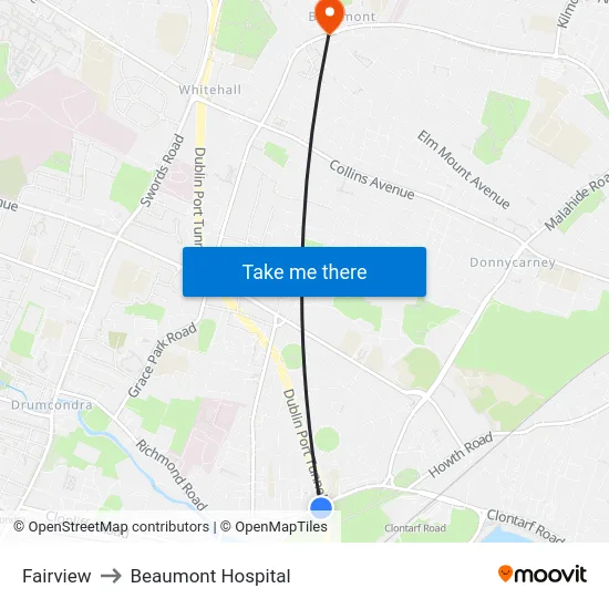 Fairview to Beaumont Hospital map