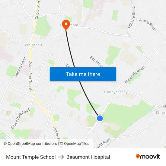 Mount Temple School to Beaumont Hospital map