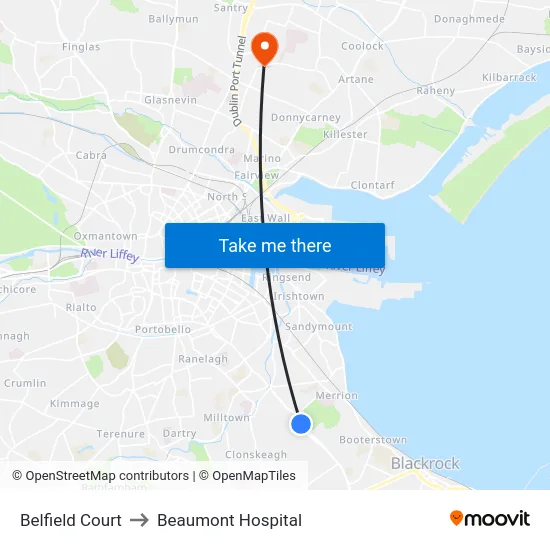 Belfield Court to Beaumont Hospital map