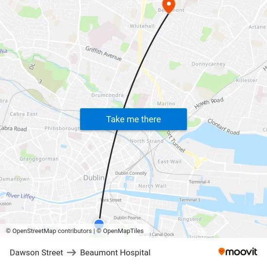 Dawson Street to Beaumont Hospital map