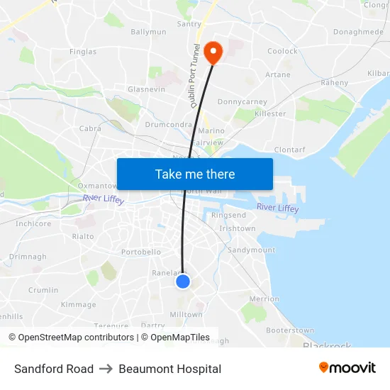 Sandford Road to Beaumont Hospital map