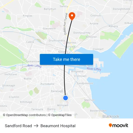 Sandford Road to Beaumont Hospital map