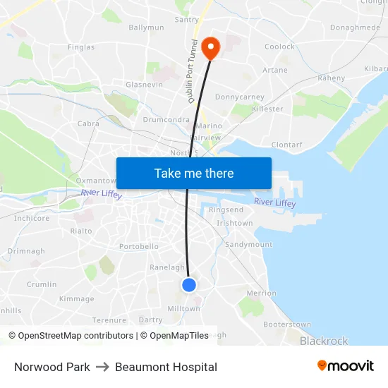 Norwood Park to Beaumont Hospital map