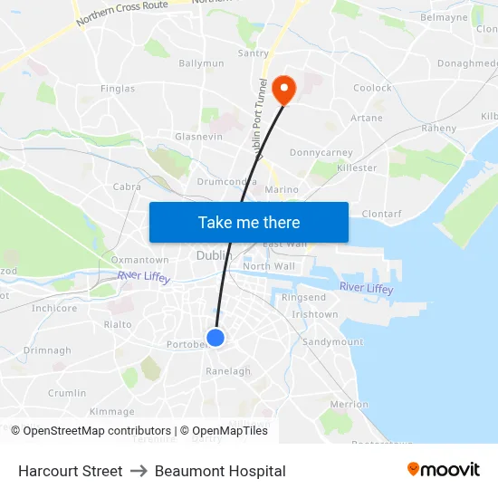 Harcourt Street to Beaumont Hospital map