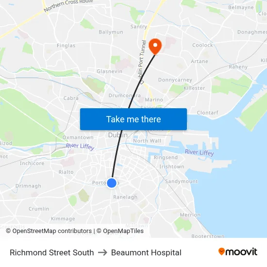 Richmond Street South to Beaumont Hospital map