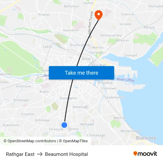 Rathgar East to Beaumont Hospital map
