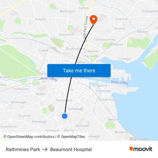 Rathmines Park to Beaumont Hospital map