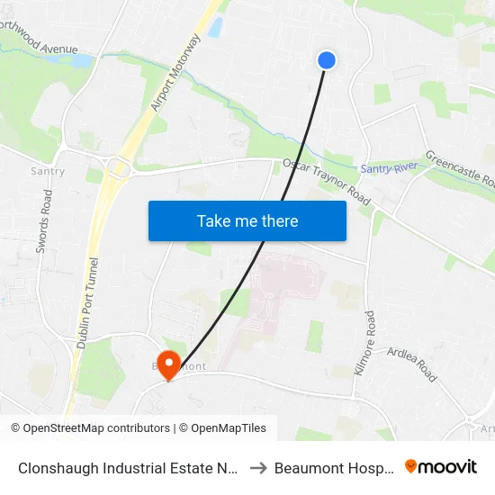 Clonshaugh Industrial Estate North to Beaumont Hospital map