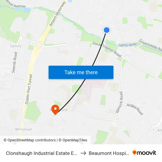 Clonshaugh Industrial Estate East to Beaumont Hospital map