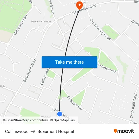 Collinswood to Beaumont Hospital map