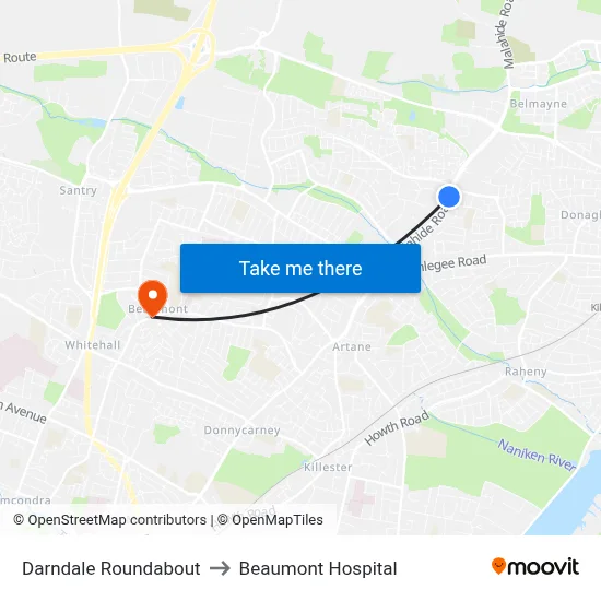 Darndale Roundabout to Beaumont Hospital map