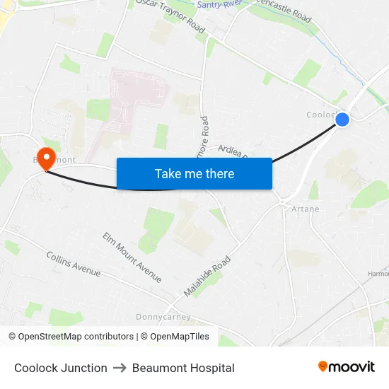 Coolock Junction to Beaumont Hospital map