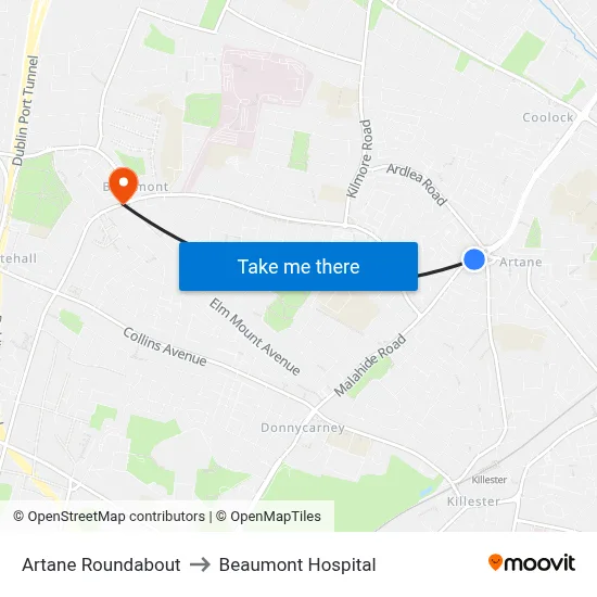 Artane Roundabout to Beaumont Hospital map