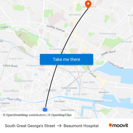 South Great George's Street to Beaumont Hospital map