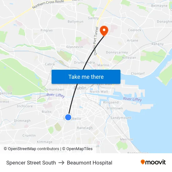 Spencer Street South to Beaumont Hospital map