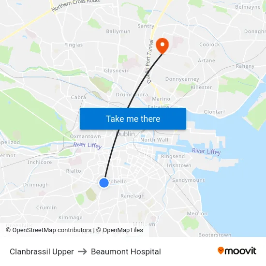 Clanbrassil Upper to Beaumont Hospital map