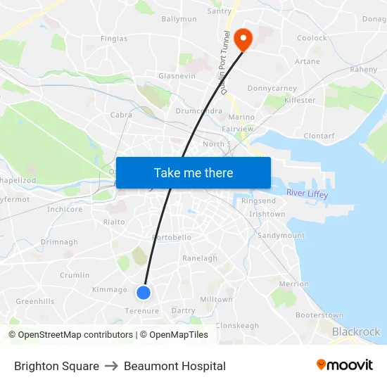 Brighton Square to Beaumont Hospital map